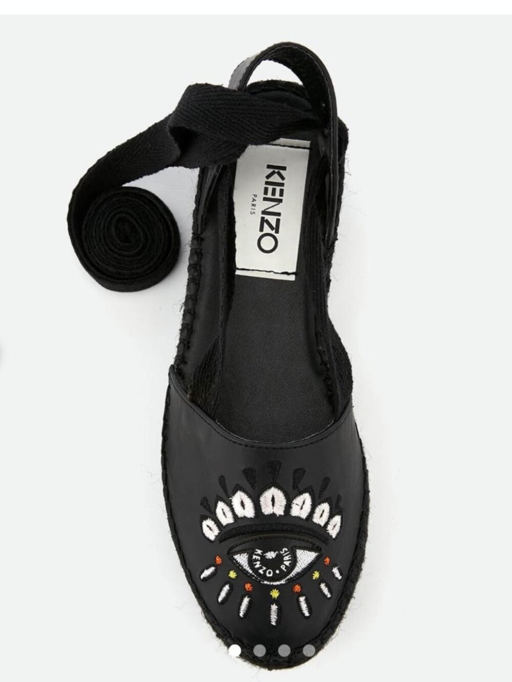 Kenzo Maya Leather Platform Espadrille Sandals Black 8 Tribal Evil Eye - Picture 11 of 11